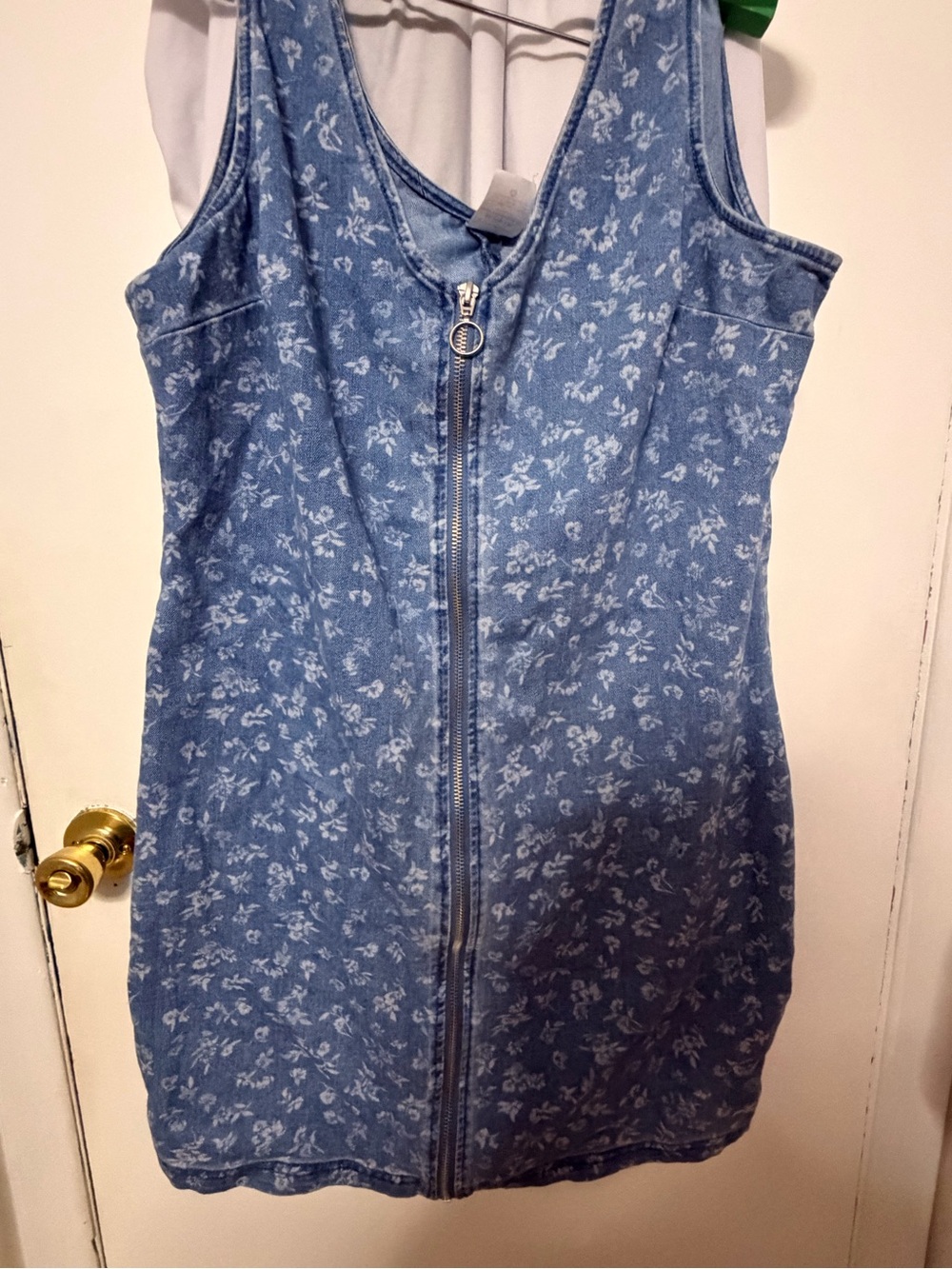 Women’s Blue Floral Zip-Front Denim Dress